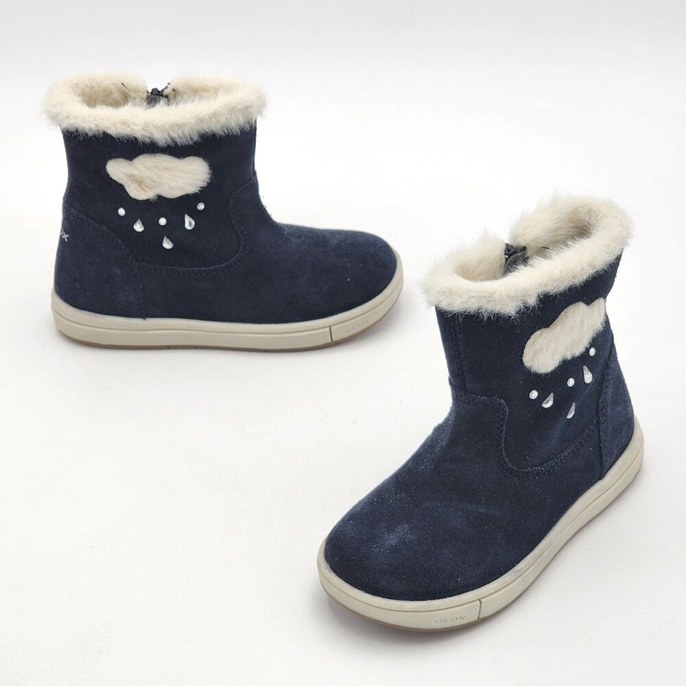 Geox B Trottola Rainy Cloud Suede Leather Boots Navy Toddler's Size 8.5 US